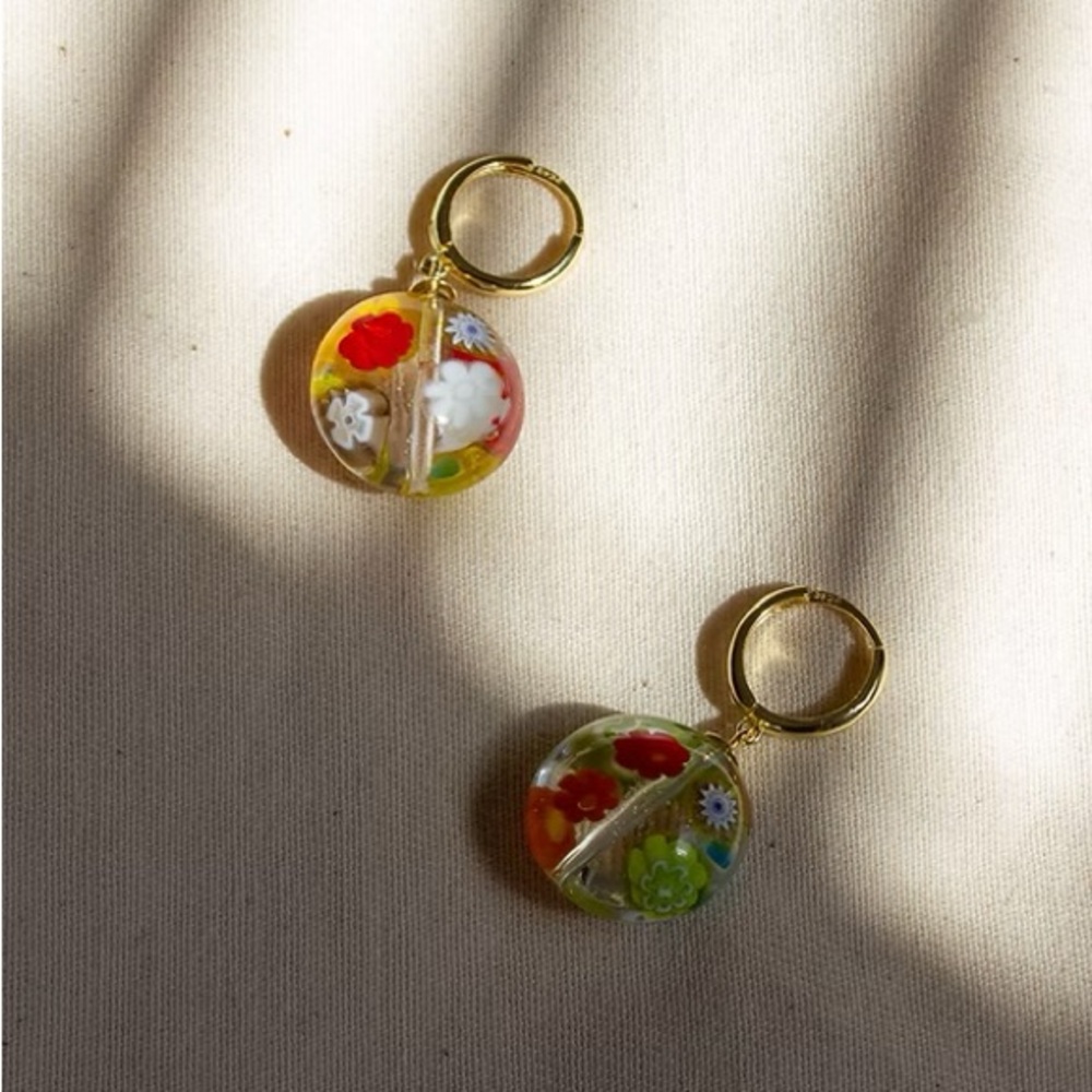 YAM NYC Maddy hoop floral bead charm dangle earrings